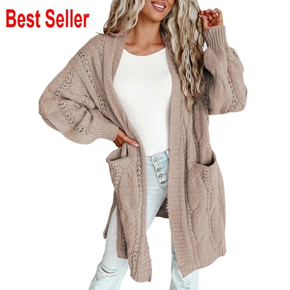 Oversized Cardigan Elegant Lantern Sleeves Open Front Cozy Winter Sweater